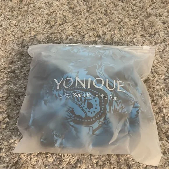 Yonique Plus Size Bikini 18W Blue Floral Halter High Waist Tummy Control NWT - Picture 15 of 15